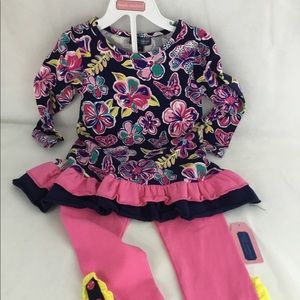 Simply Southern Toddler Set Navy Butterfly NWT Ruffled Tunic & Pant Size 2T